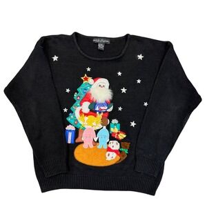 Vintage Work in Progress Ugly Christmas Sweater Santa Holiday Knit‎ Stars